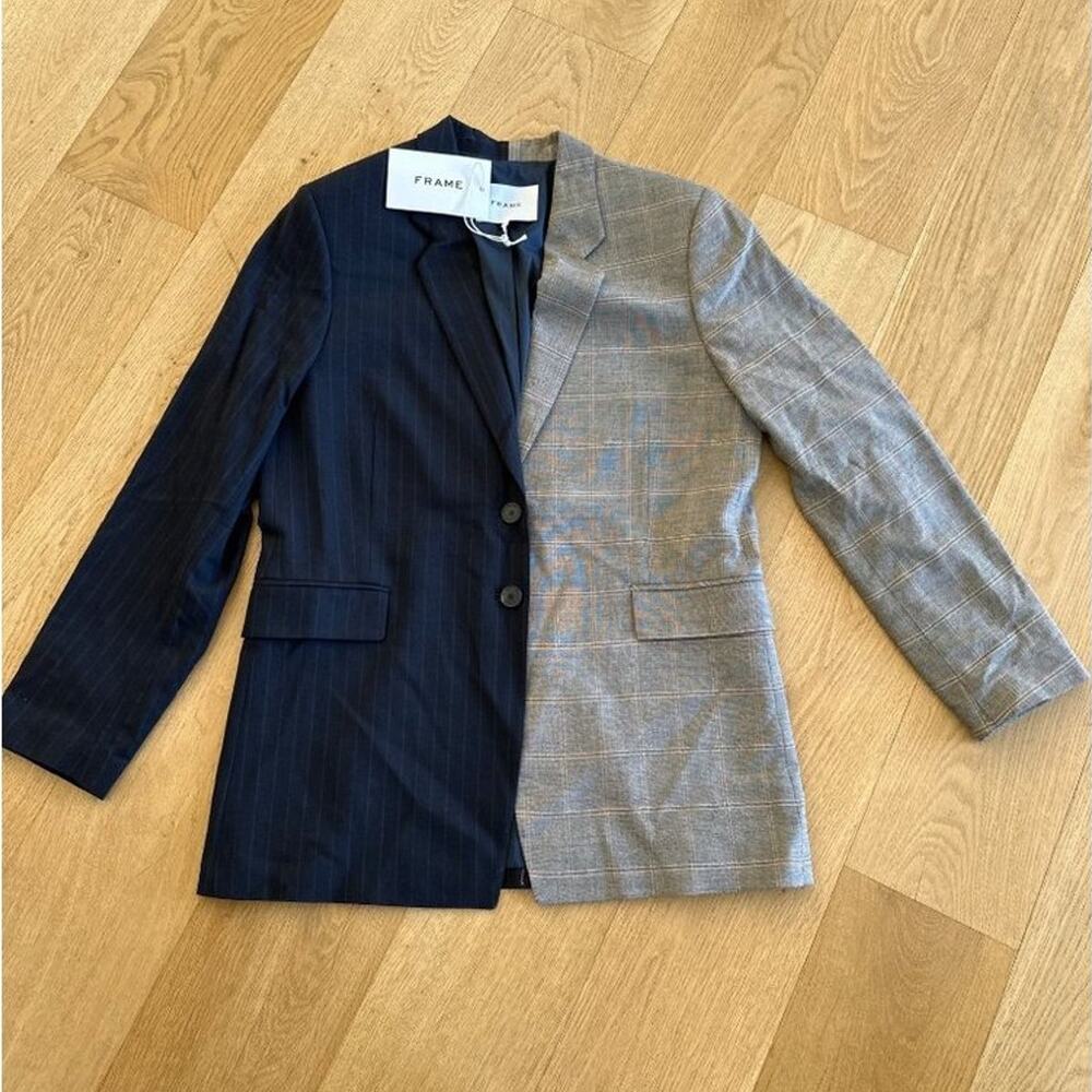 Frame Le Mix Oversized Blazer in Navy & Gray - NWT
